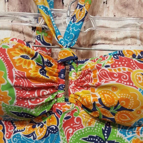 Chaps Halter Paisley Floral Tankini Top Swimsuit Size 6 - Picture 3 of 11